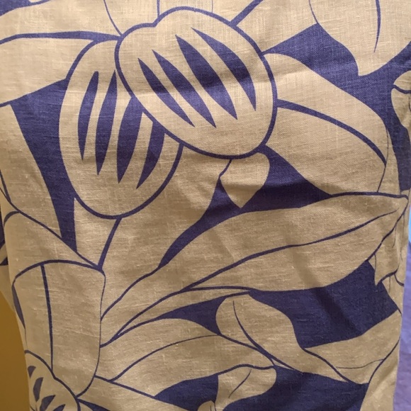 Island Company Capricorn Lined Blue and White Short Sleeve Linen Top - Picture 11 of 12